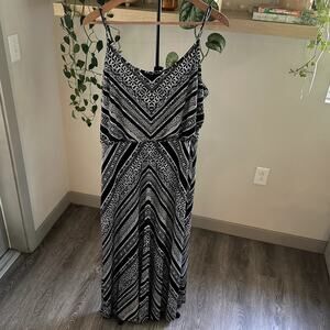 Cache Black White Tribal Print Maxi Dress L Vintage Boho Spaghetti Strap